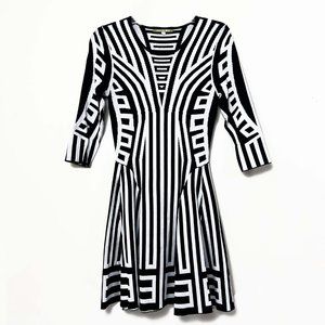 Gianni Bini Fit and Flare Geometric Black & White 3/4 Sleeve Dress XS